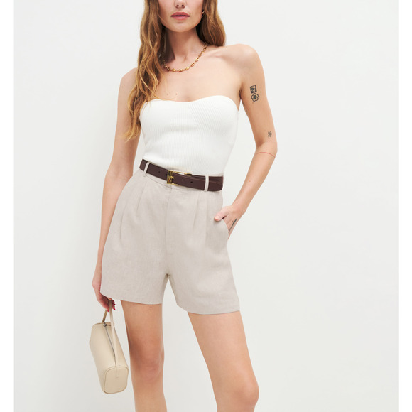 Reformation 'Mason' Beige Linen Short Size 6 - Picture 1 of 6